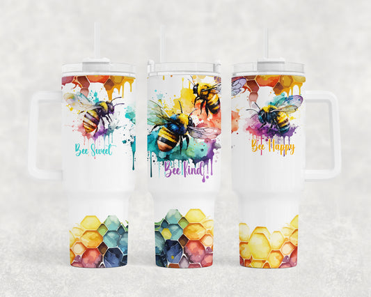 Rainbow watercolor bees