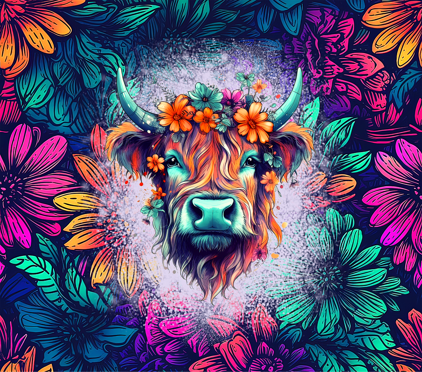 Neon Highland cow